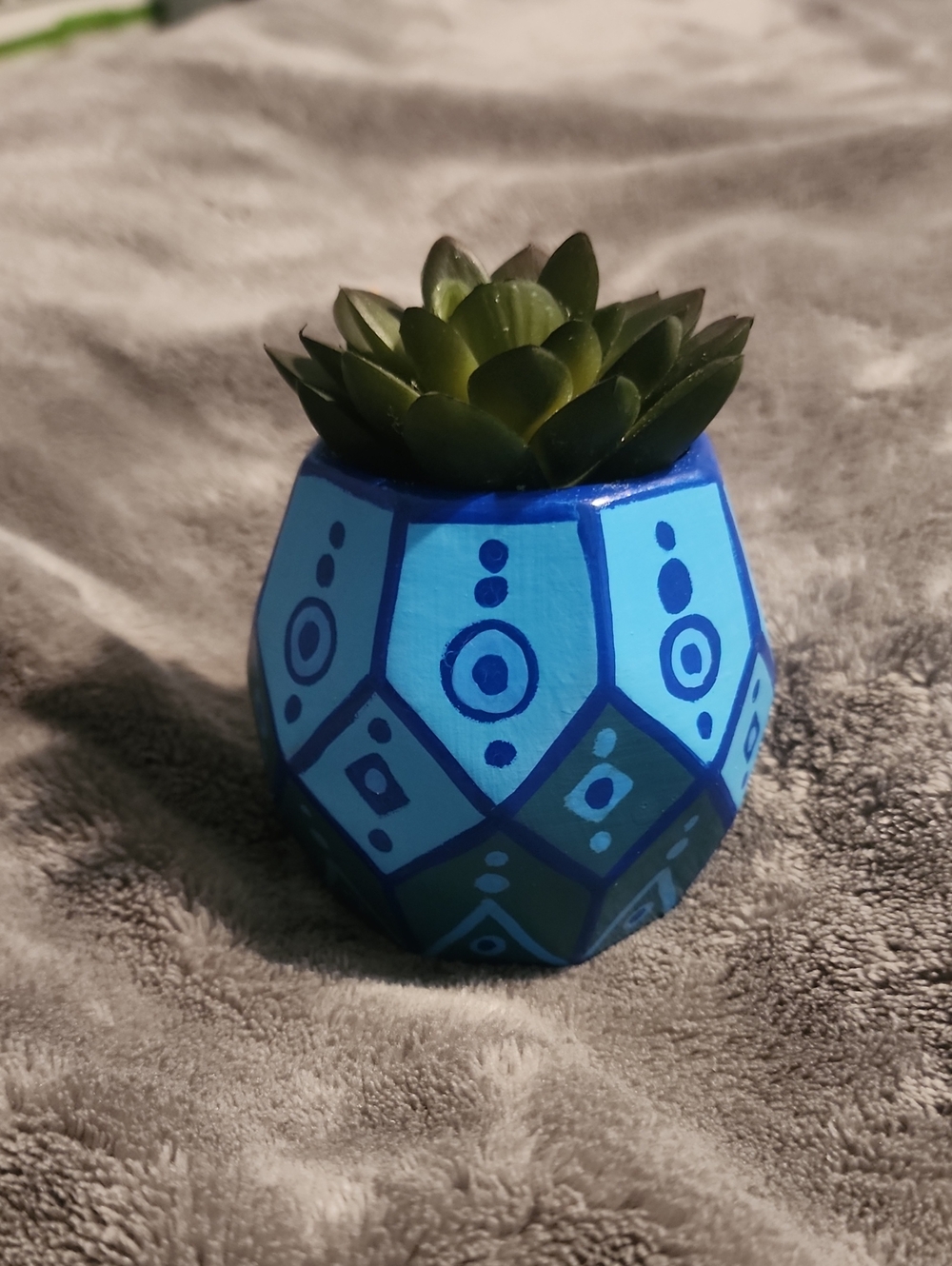 Hand Painted Pot, with fake plant!